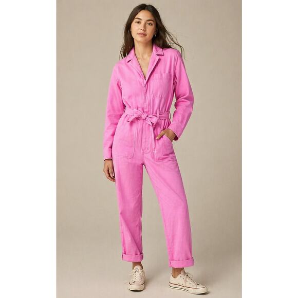 J. Crew Pants - J.Crew Garment Dyed Coverall Jumpsuit Azalea Pink Belted NWT Size 0